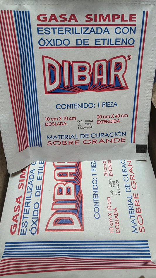 Gasa simple estéril Marca Dibar Sobre grande Caja con 100 pzas